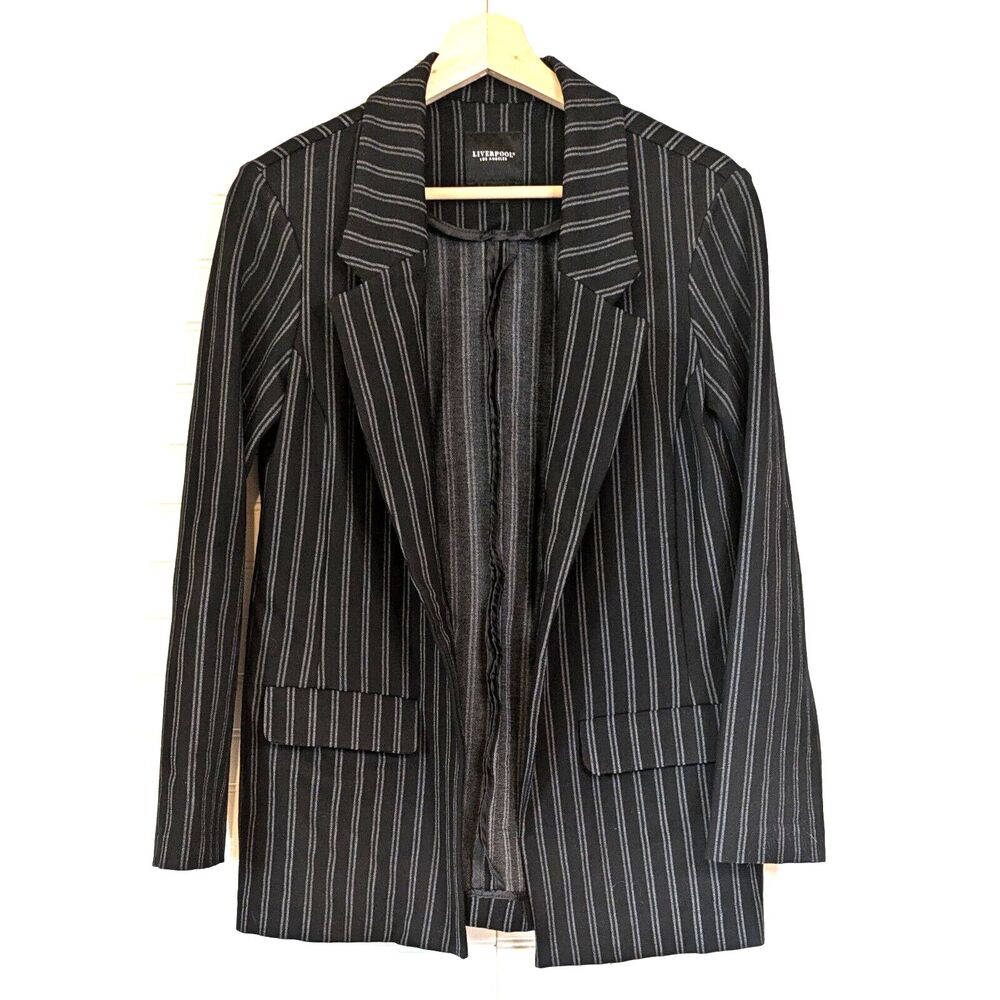 Liverpool Blazer Womens Medium Open Front Beetlejuicecore Goth Striped Layers